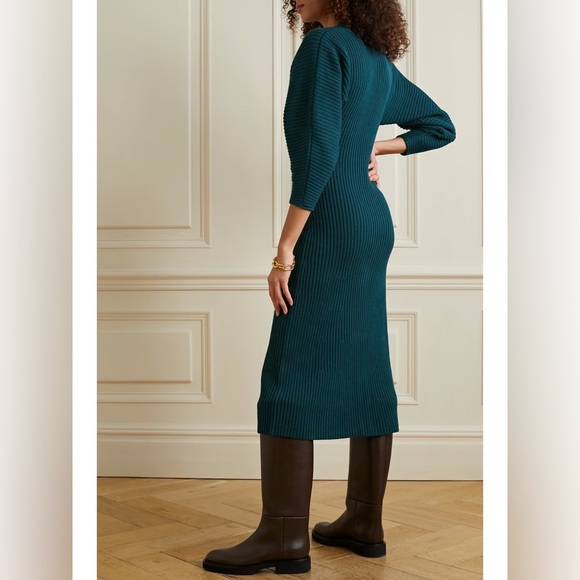 Mara Hoffman Samira Wrap Effect Ribbed Sweater Midi Dress - Teal Blue - Size XS - Picture 2 of 13